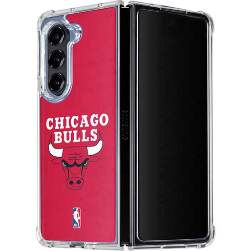 NBA Chicago Bulls Red Distressed Galaxy Z Fold5 5G Clear Case